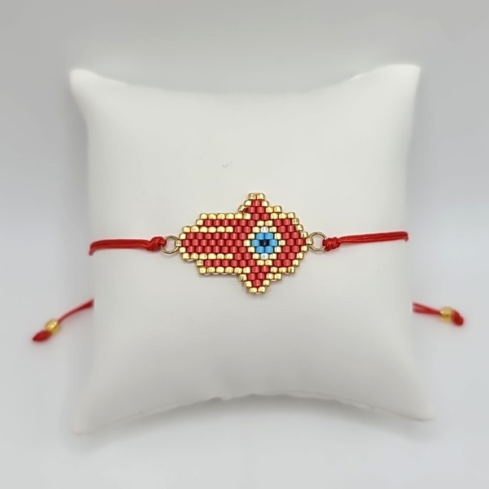Boho Red Beaded Nazar Evil Eye Ward Hamsa Bracelet